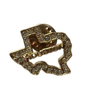 Vintage Texas State Rhinestone Brooch Houston Souvenir Gold Tone Lapel Pin